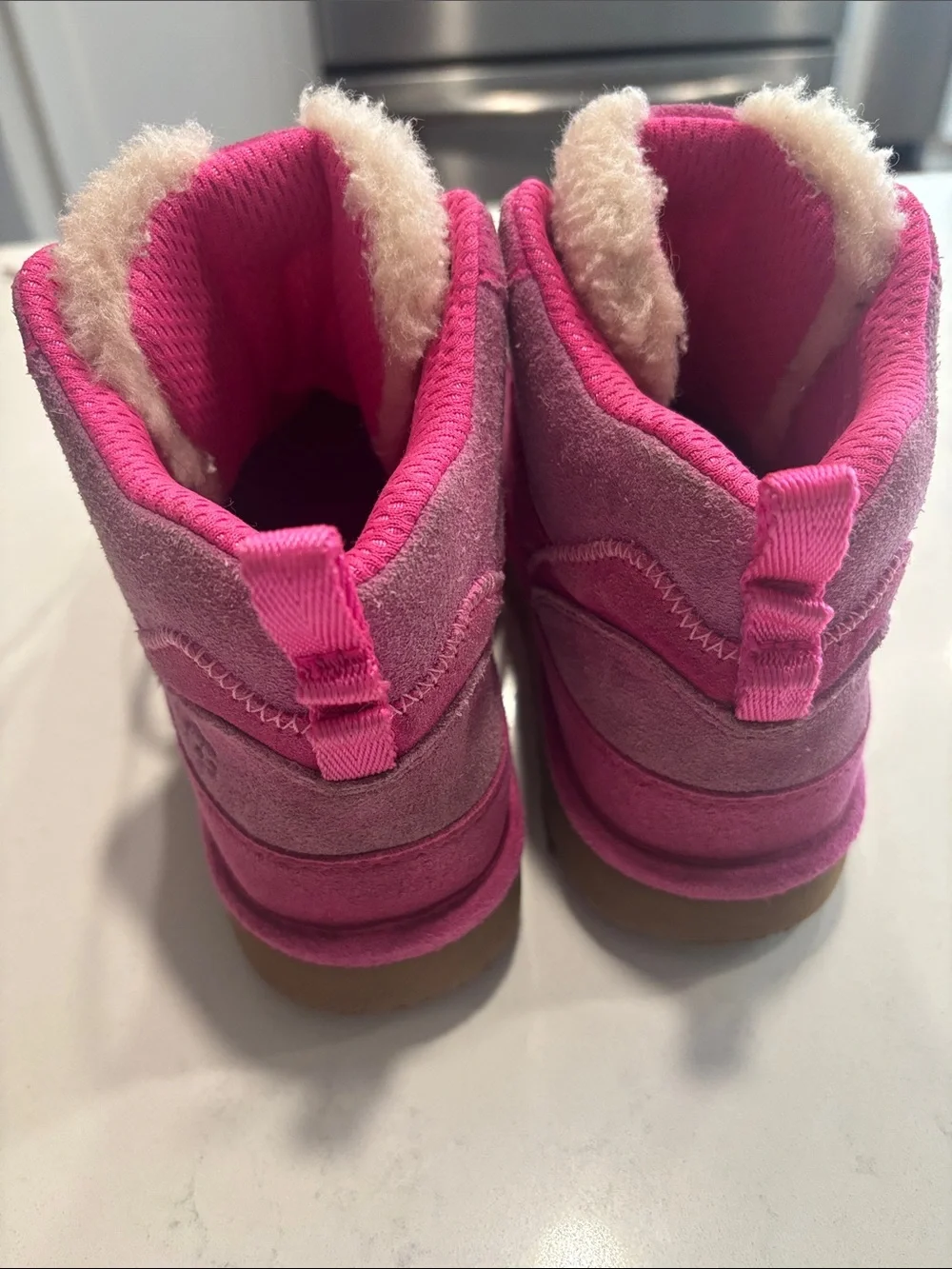 UGG Kids Hot Pink Suede Shearling-Lined Lace-Up Boots